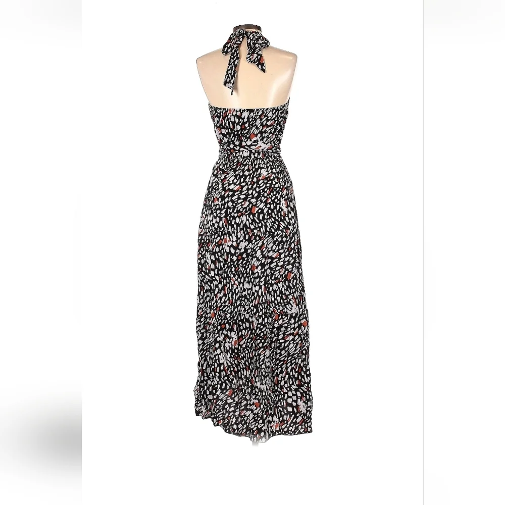Halter High-Low Skirt in Black with White and Coral Print - Picture 2 of 2